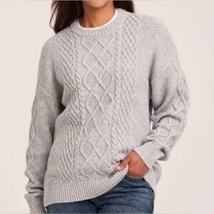 Kersh Light Gray Cable Knit Crewneck Sweater